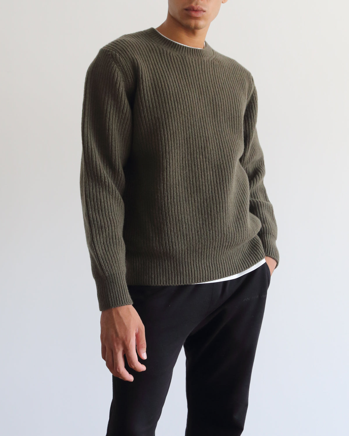 UNISEX】5G片畦編み ウール×カシミヤ クルーネック SL9W-725