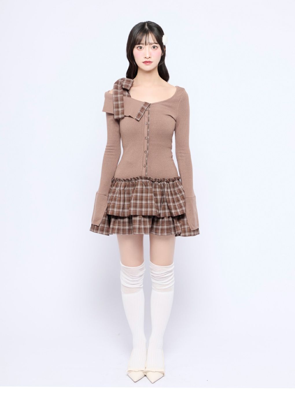 BUBBLES】チェックリボンワンショルワンピース | sparkling mall