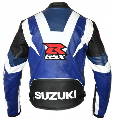 SUZUKI GSXR MOTORCYCLE LEATHER RACING BLUE JACKET | speedystar
