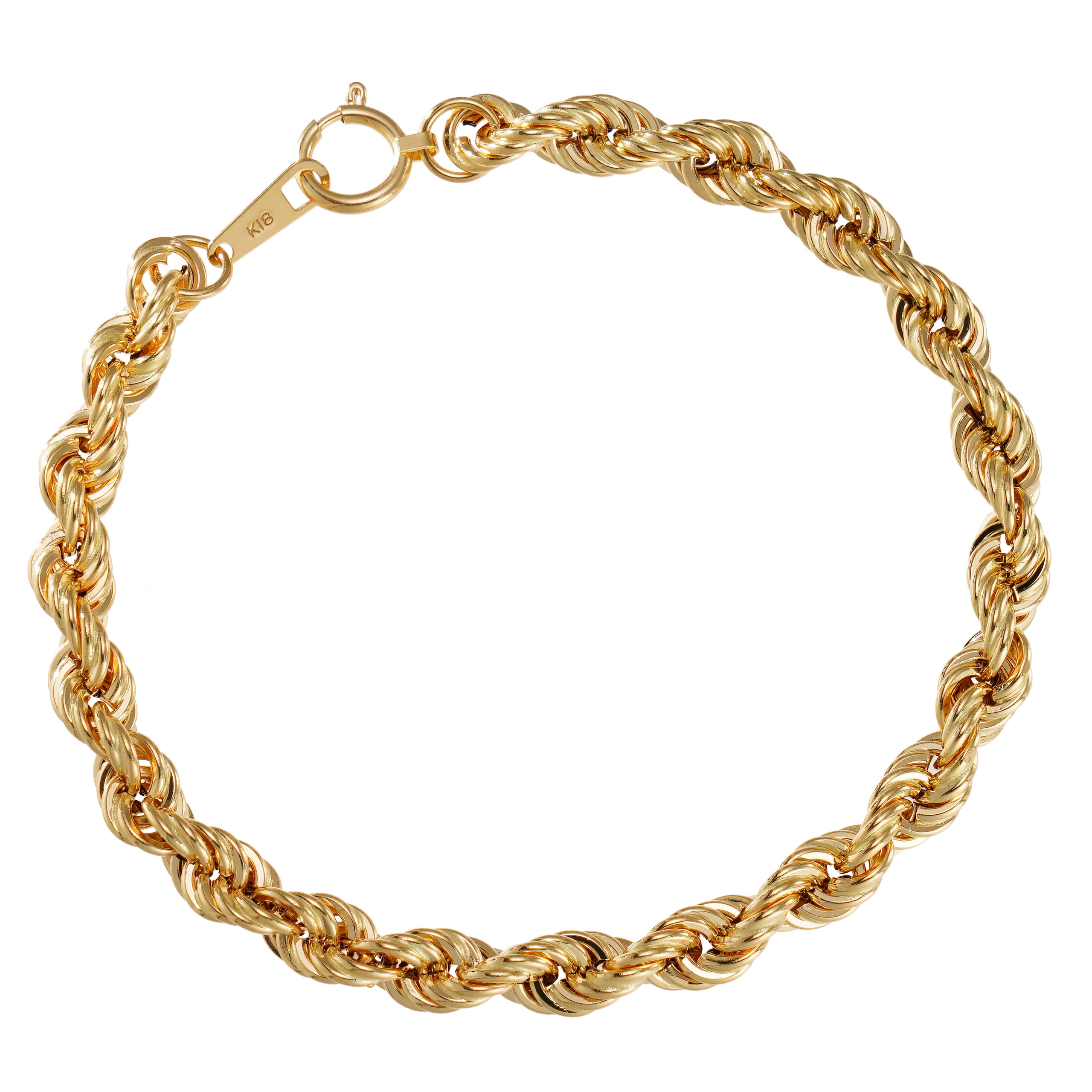 K18 18金 ロープ アンクレット 5.4mm幅 23cm～26cm 引輪 選べるサイズ