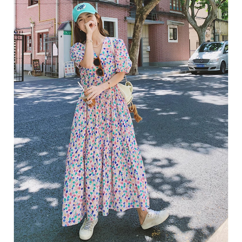 カラフルフラワーワンピース（ピンク）春/夏 夏らしいポップなカラー