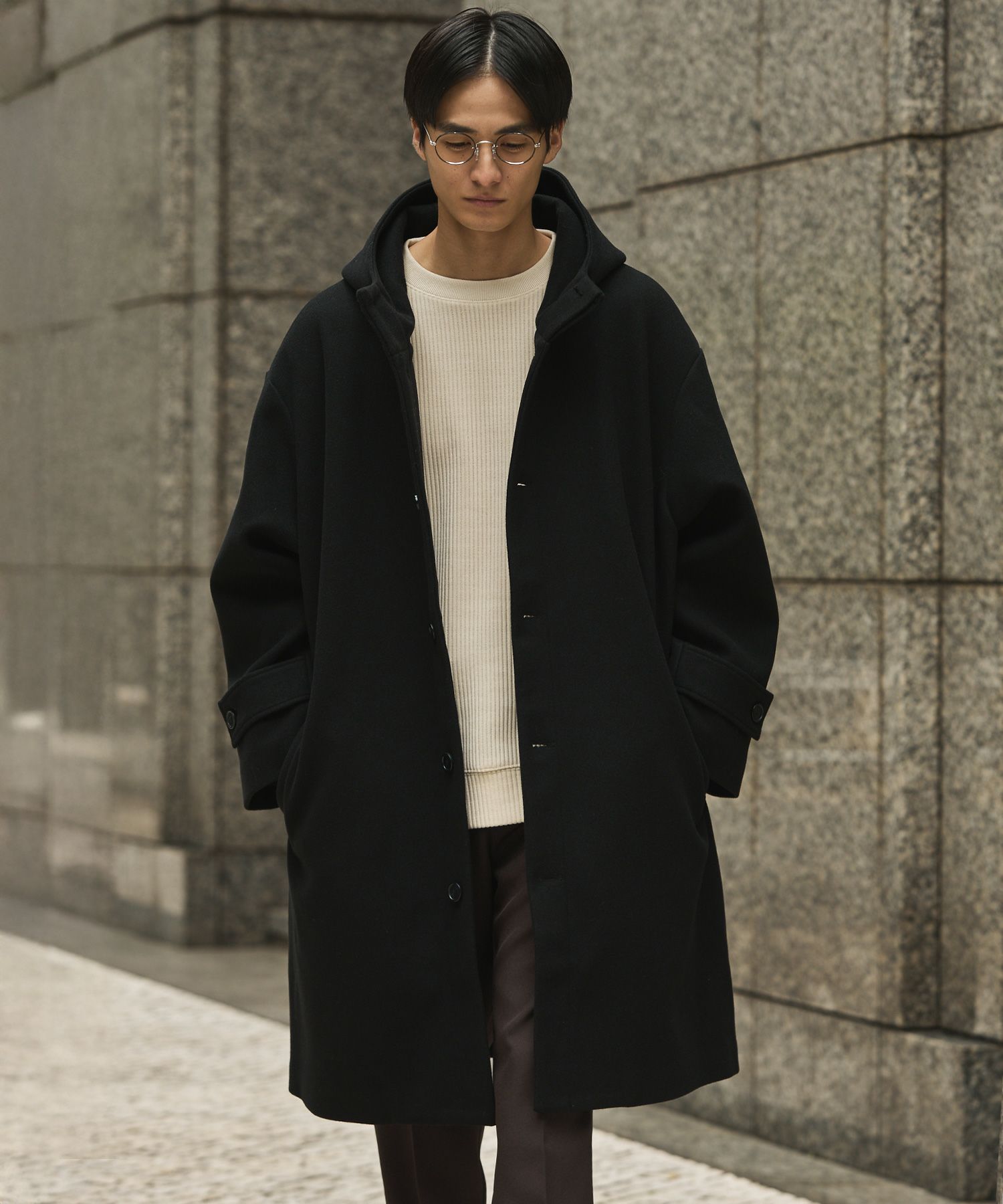 B Yohji Yamamoto ダブルファスナー メルトン フーデッド コート