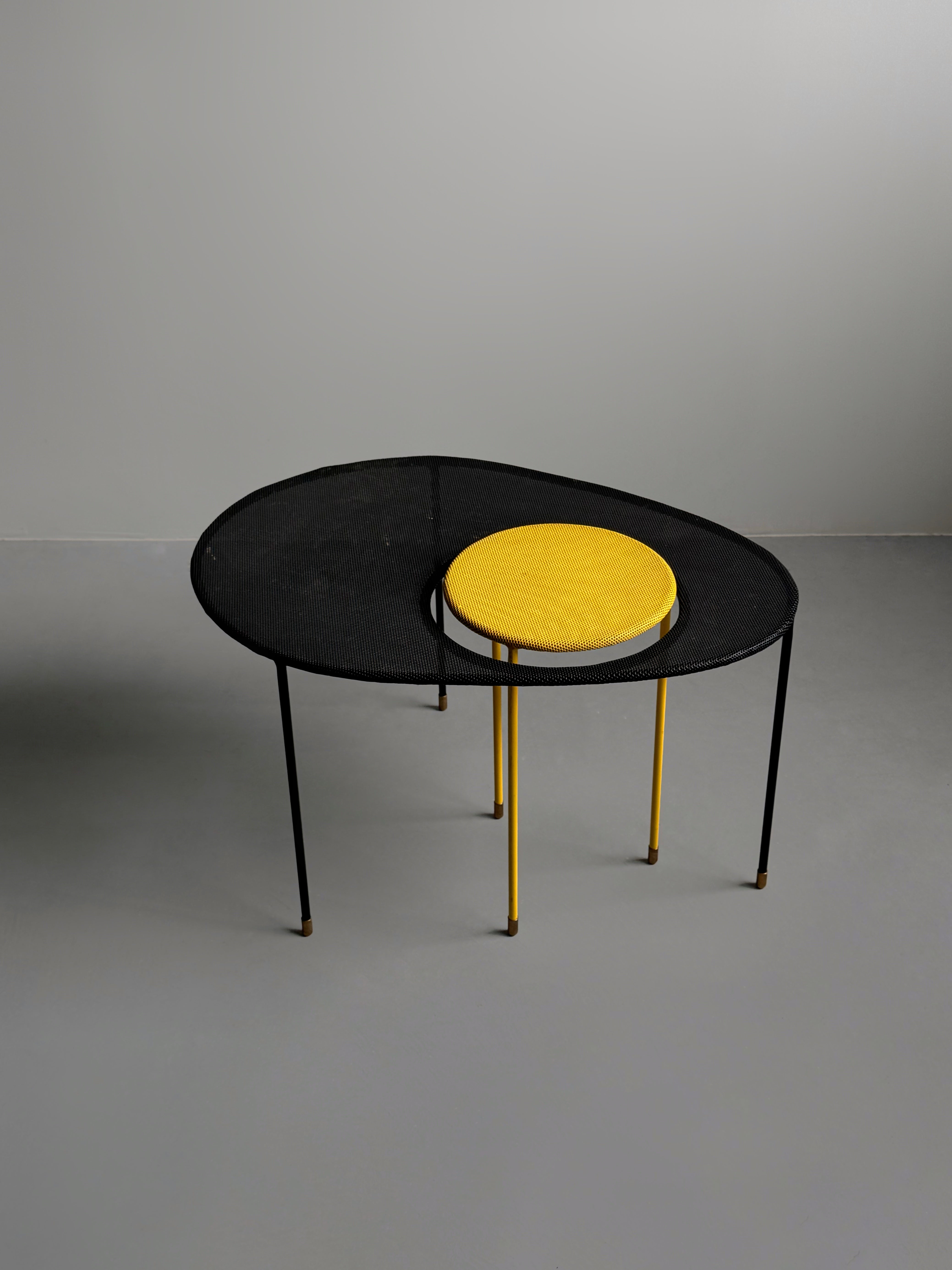 Kangaroo side tables by Mathieu Mategot set of two in black & yellow,