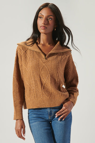 Mocha Cable Knit Half Zip Sweater – Sugarlips