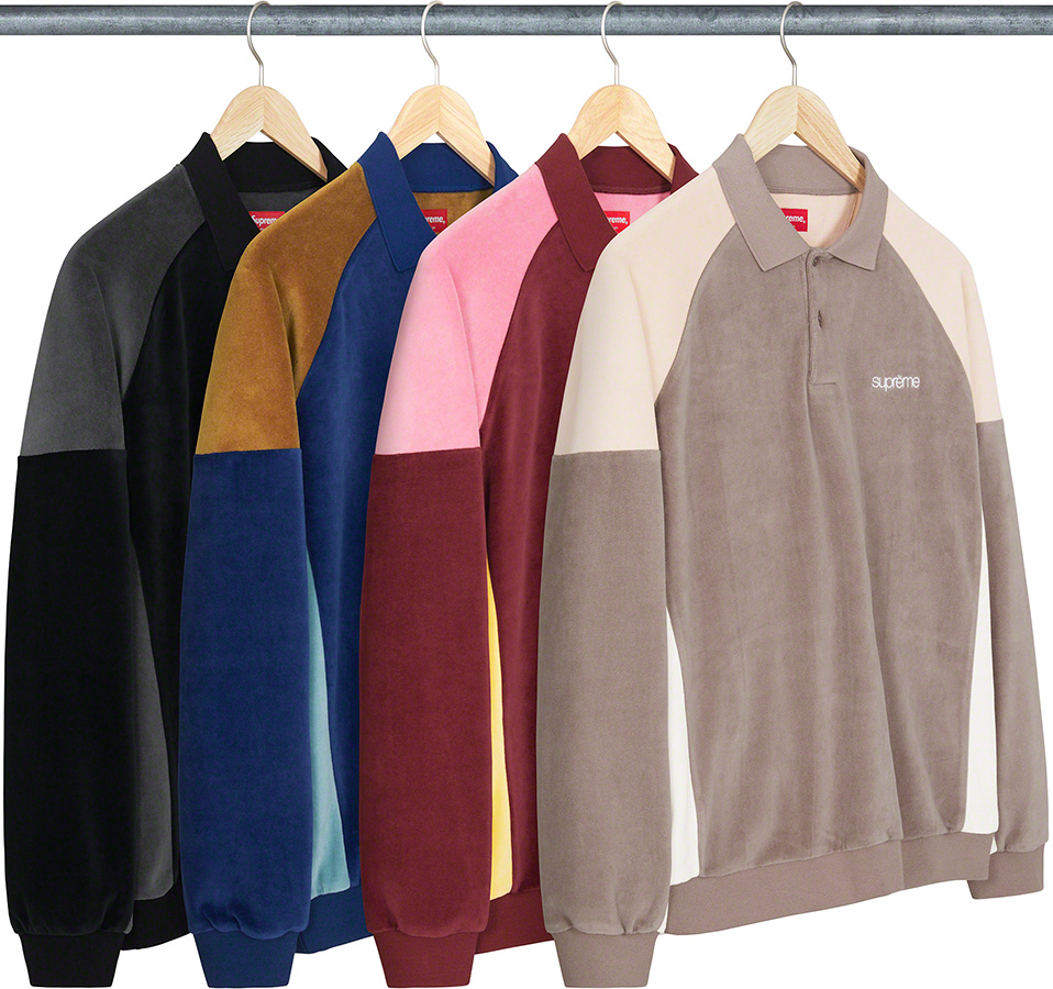 Paneled Velour L/S Polo | Supreme 22fw