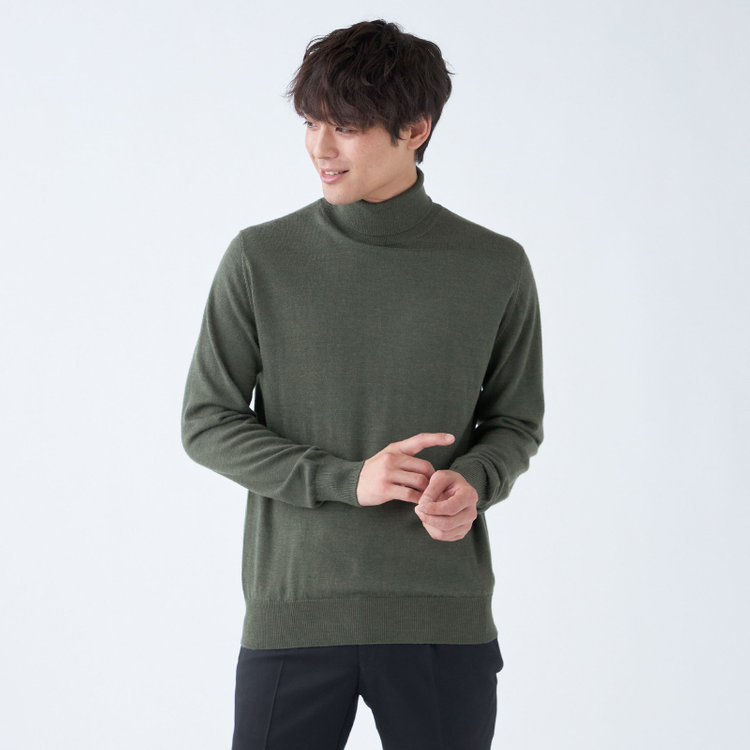 RBC】【秋冬】ウール100％タートルネックニットセーター/カーキ/ZEGNA