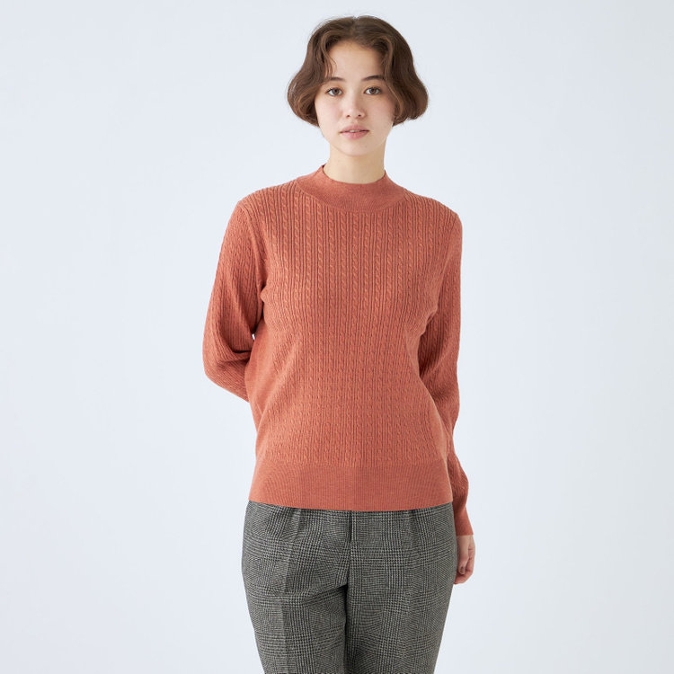 SL】【秋冬】 ハイネック ニットセーター/オレンジ/マシン