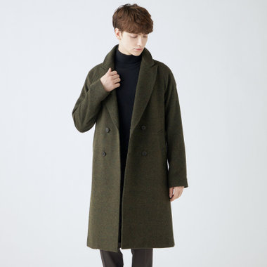 SL】ウールブレンド ラグランダブルチェスターコート/カーキ/RE:NEWOOL