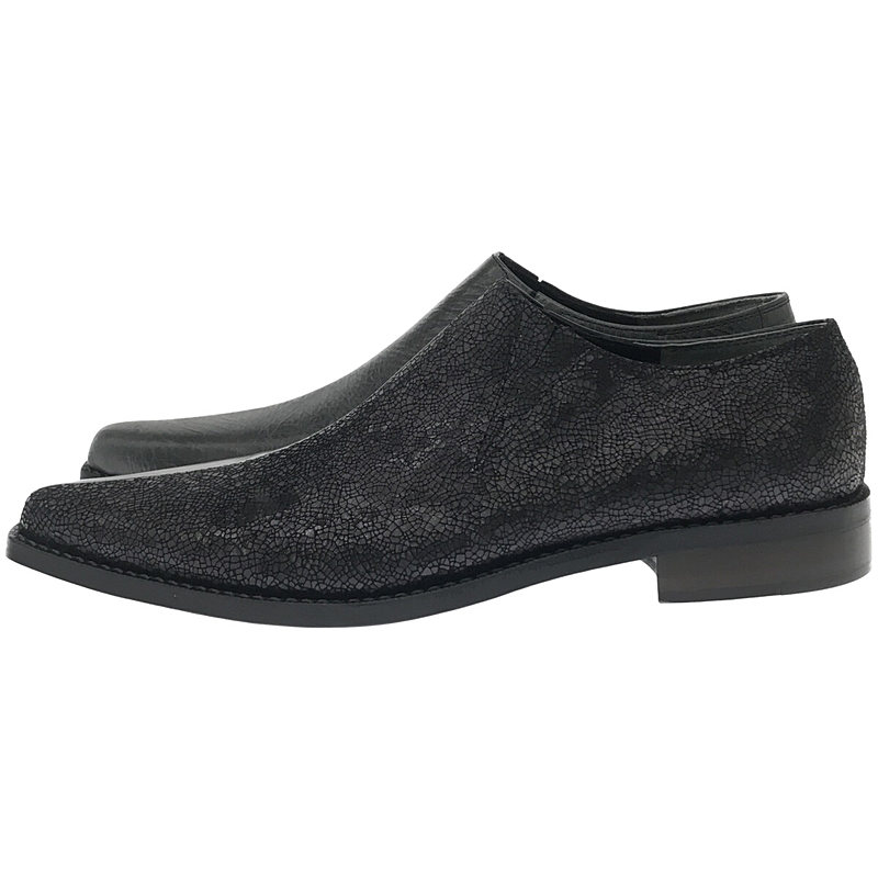 クロコ型押し 切替 アシンメトリー レザー シューズ 革靴 箱・保存袋有