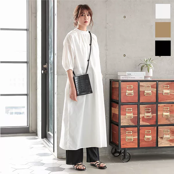 ネックギャザーボリュームワンピース [E2468] - レディース