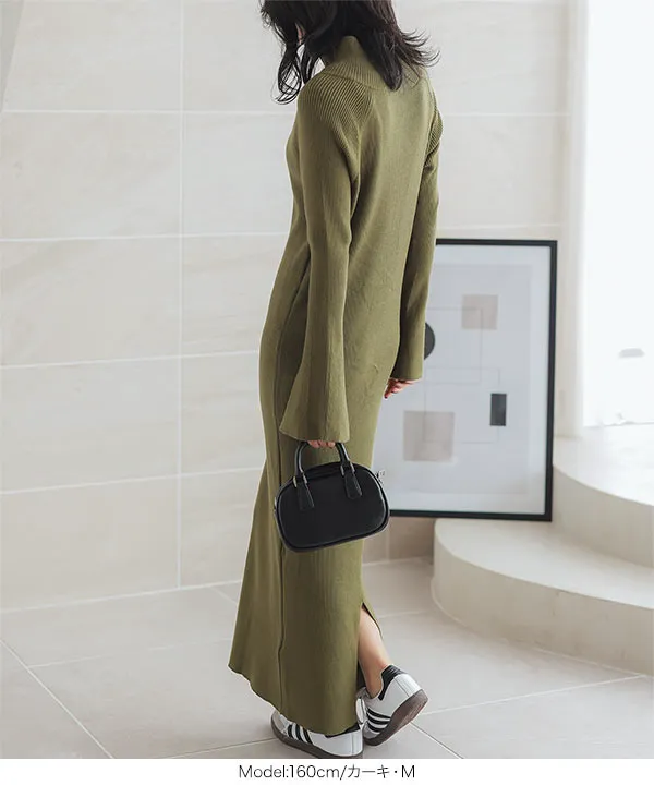 フレアスリーブハーフジップニットワンピース [E3406] | SALE