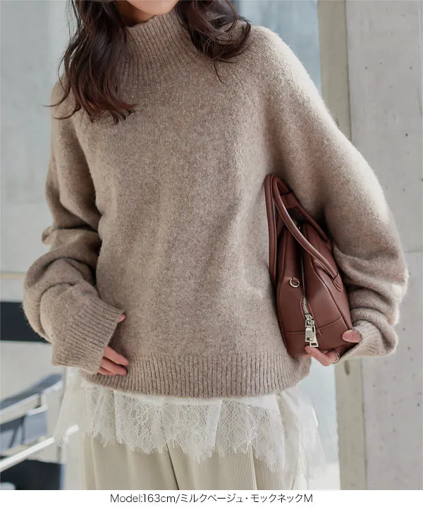 ウォッシャブルVネックorモックネックスフレニットトップス [C6301