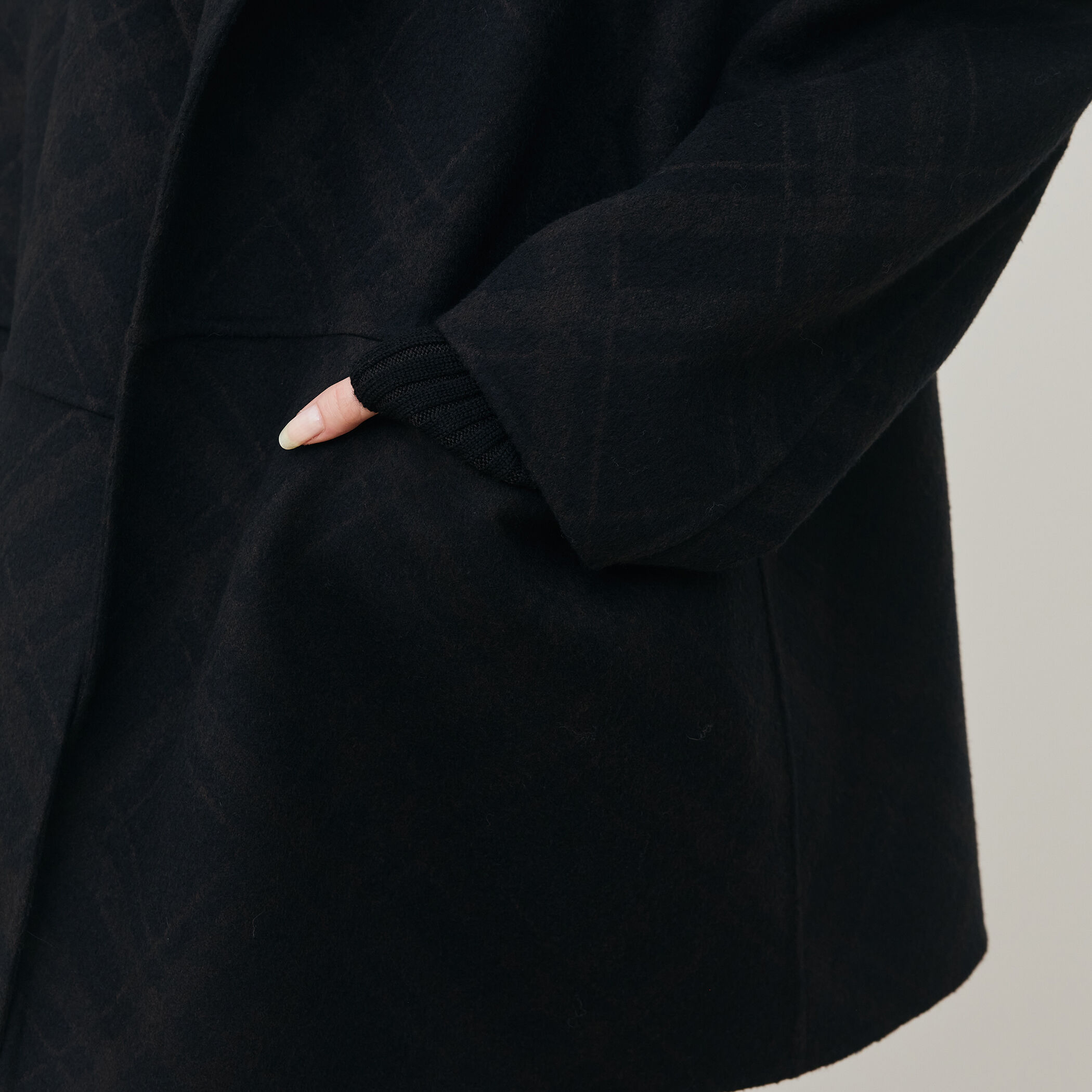 ダブルフェイスチェックジャガード ウィングカラーコート