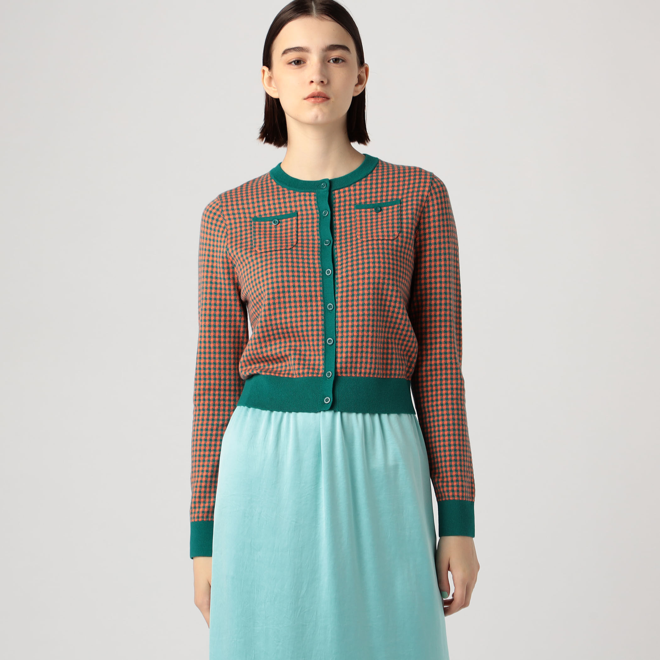 コットンカシミヤ ギンガムチェックカーディガン｜トゥモローランド