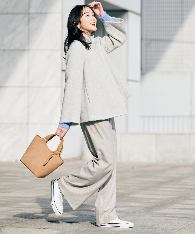 エレガント／ミディアウター】ミックスヘリンボンコート（スタンド