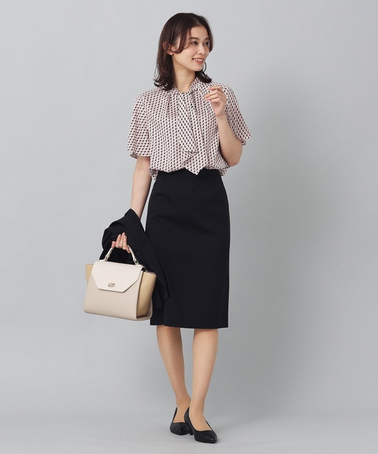 追加／半袖／通勤】幾何学柄 ボウタイブラウス（シャツ・ブラウス