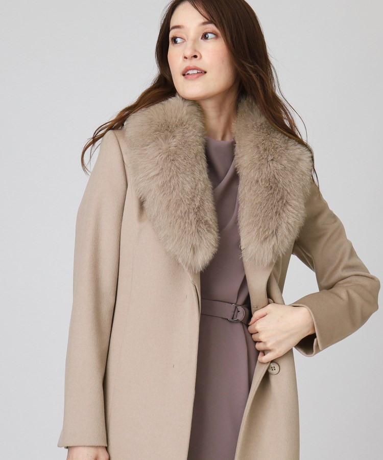 日本製／フォックスファー／カシミヤ混】ファー付ウールコート