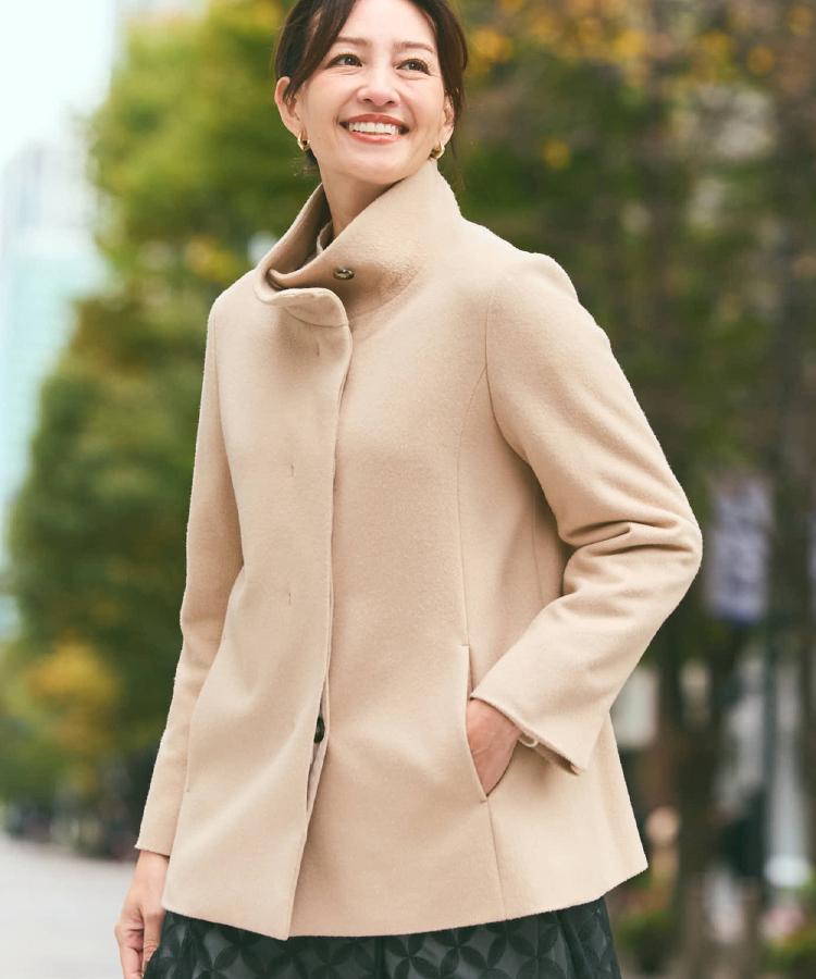 衿が顔に当たらない◎】スタンドネックミドルコート（スタンドカラー