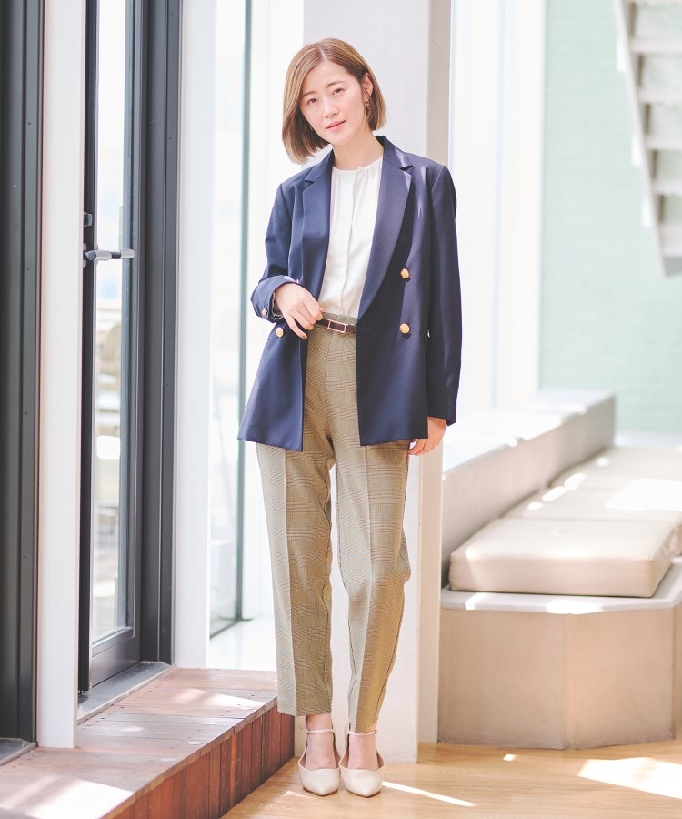 洗える／S～4L】4ボタンダブルジャケット【ストレッチ／紺ブレザー