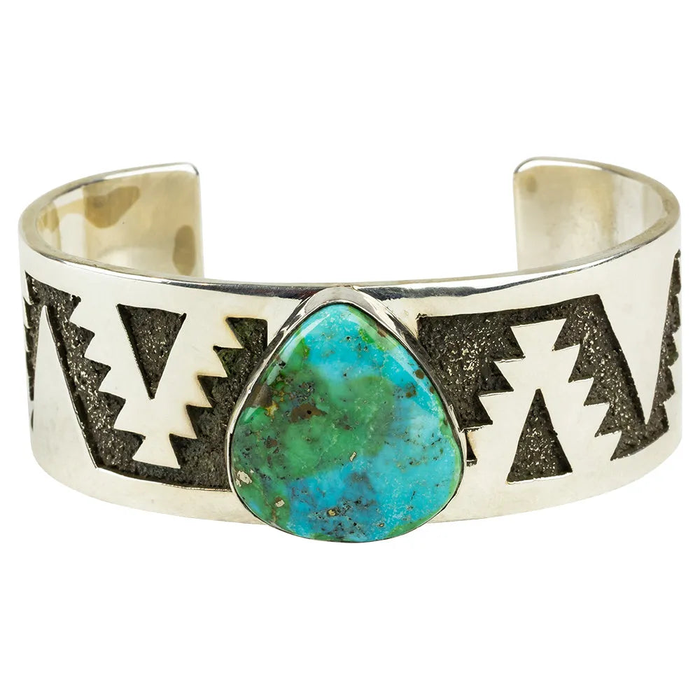 Silver Navajo Bracelet with Candelaria Turquoise by Marita Jackson