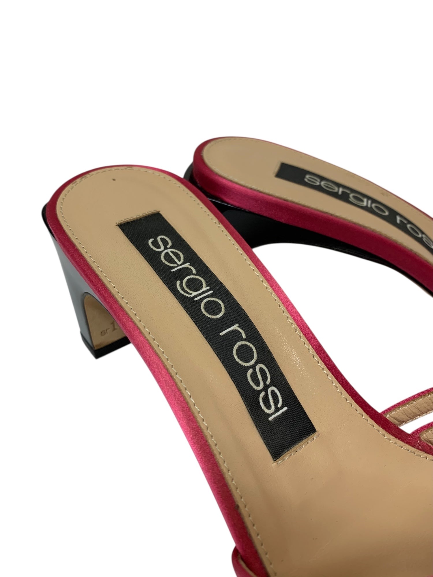 セルジオロッシ 1060 ミュール 38 ピンク サンダル リボン サテン地