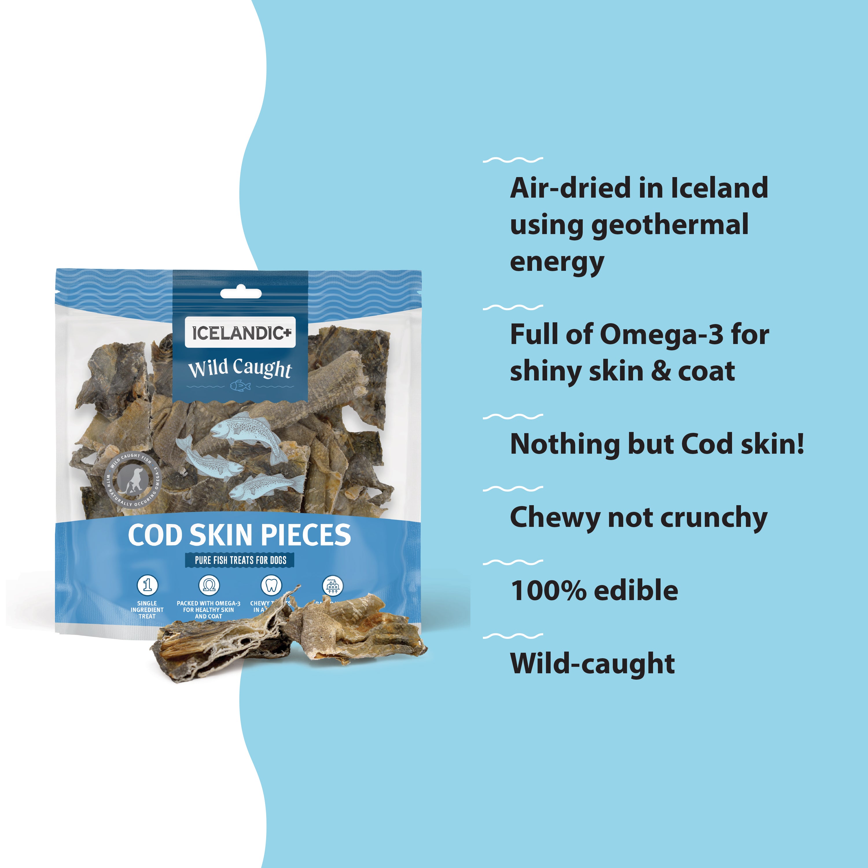 Cod Skin Pieces Treat Bag - Fish Dog Treats - Icelandic+