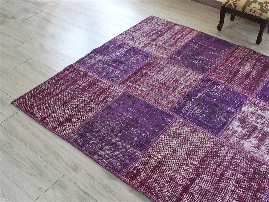 キリムスタイル / リサイクル・パッチワークラグ181×150cm パープル