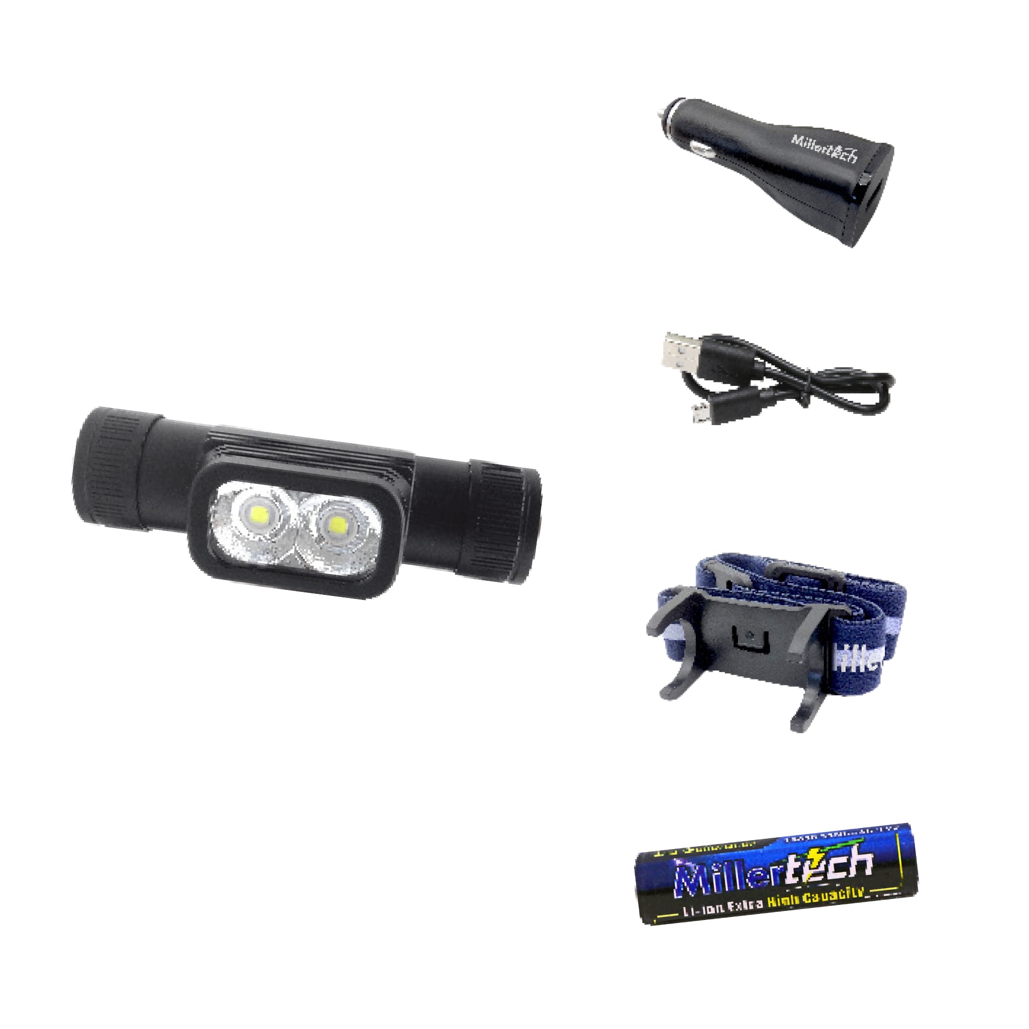 MillerTech Double Power LED Headlamp With Rechargeable 18650