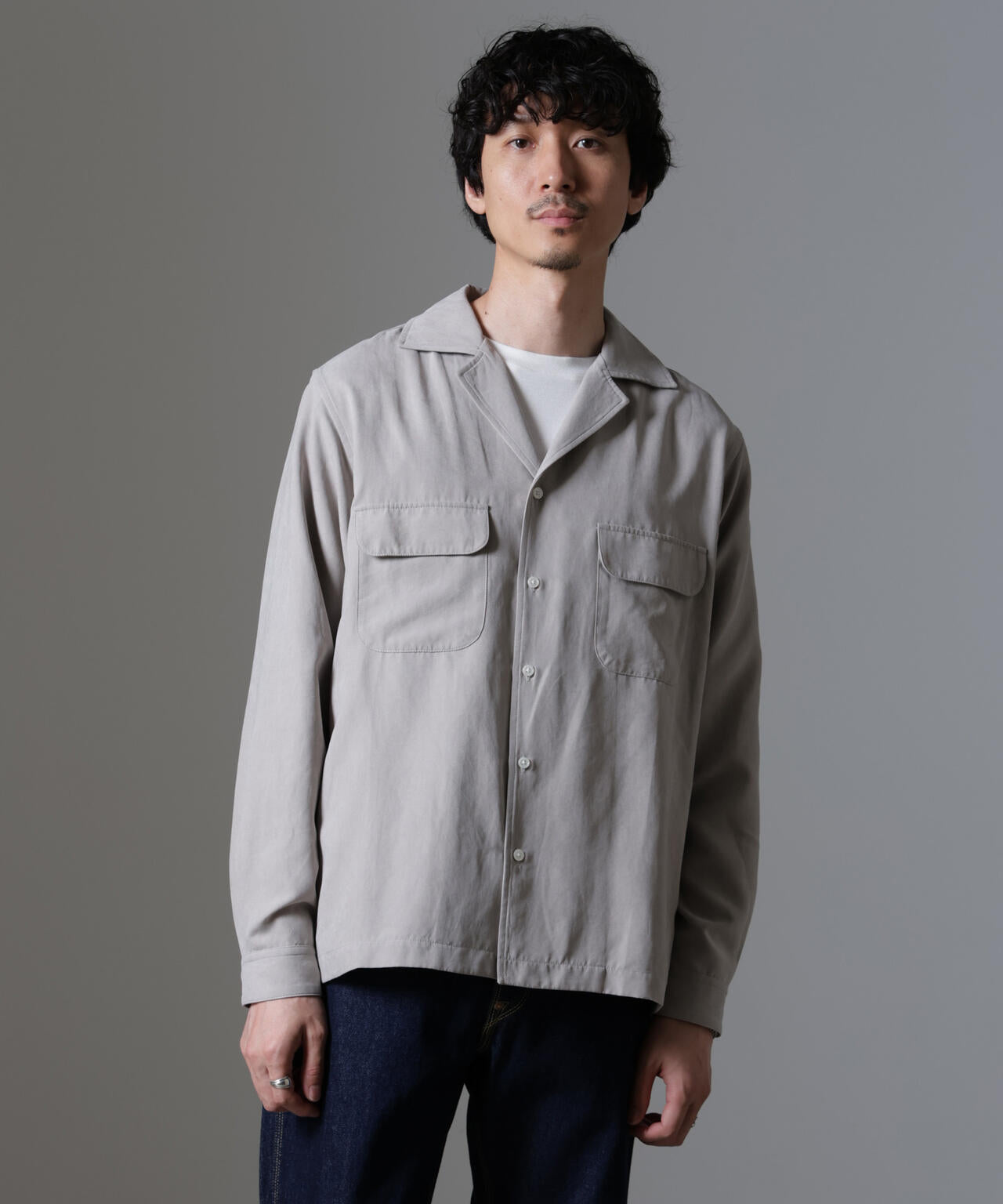 スウェード ライク オープンカラー シャツ