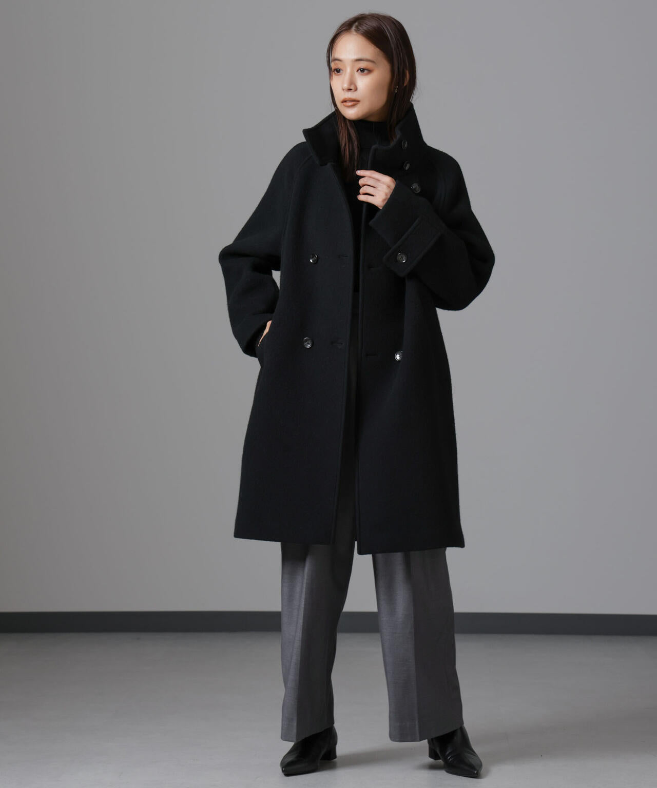 PECOLAMB ウール カシミヤ スタンドカラー コート