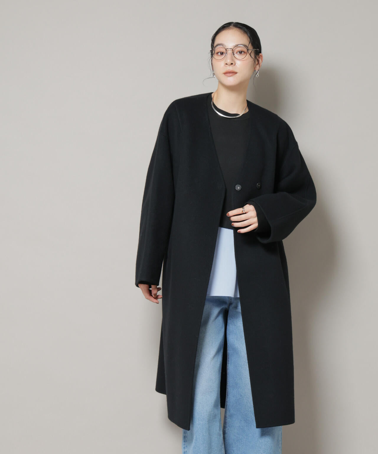 SUPER110blend リバー ノーカラー ロングコート