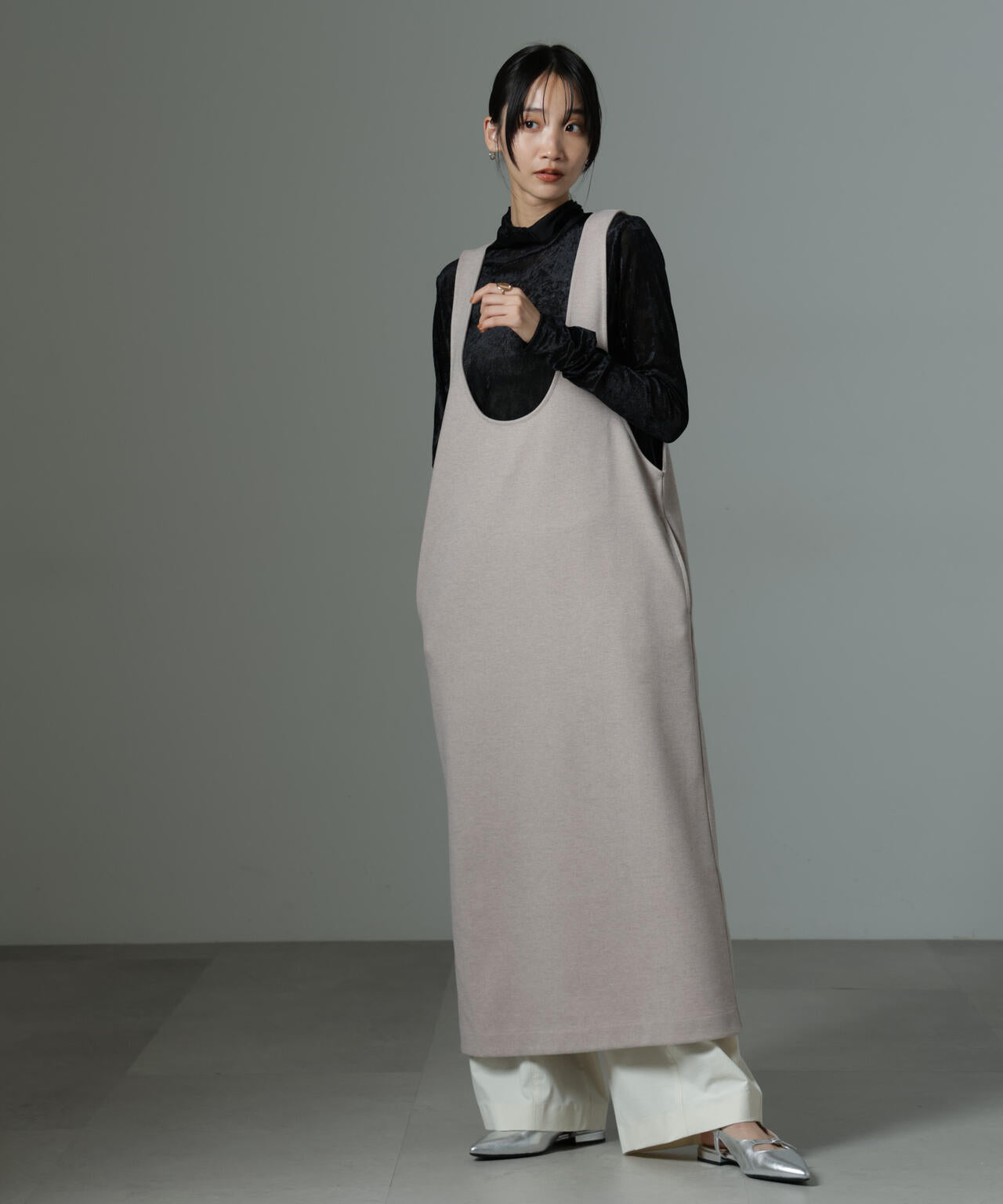 前後2way クルーネック ストレートライン ジャンスカ