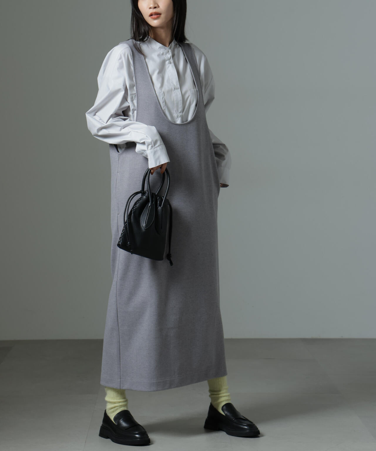 前後2way クルーネック ストレートライン ジャンスカ