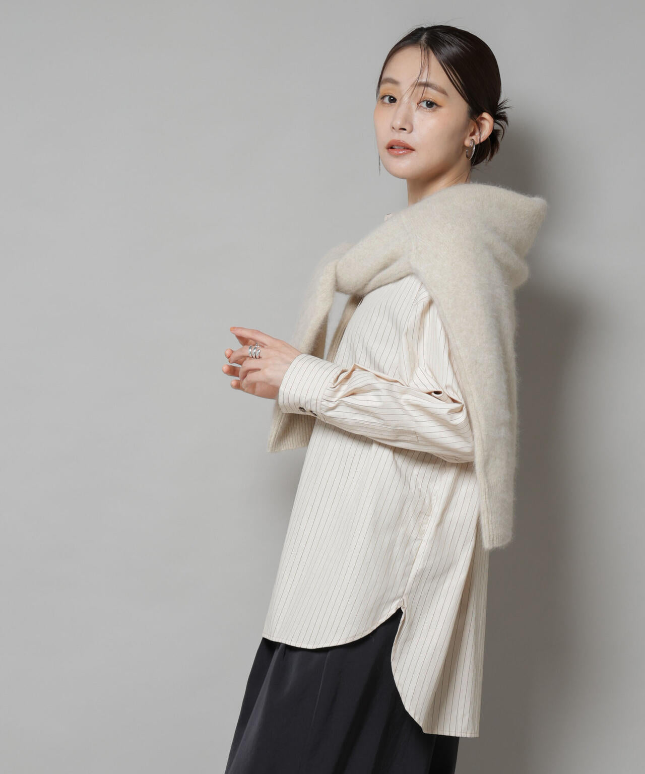 スタンドカラー ストライプ シャツ