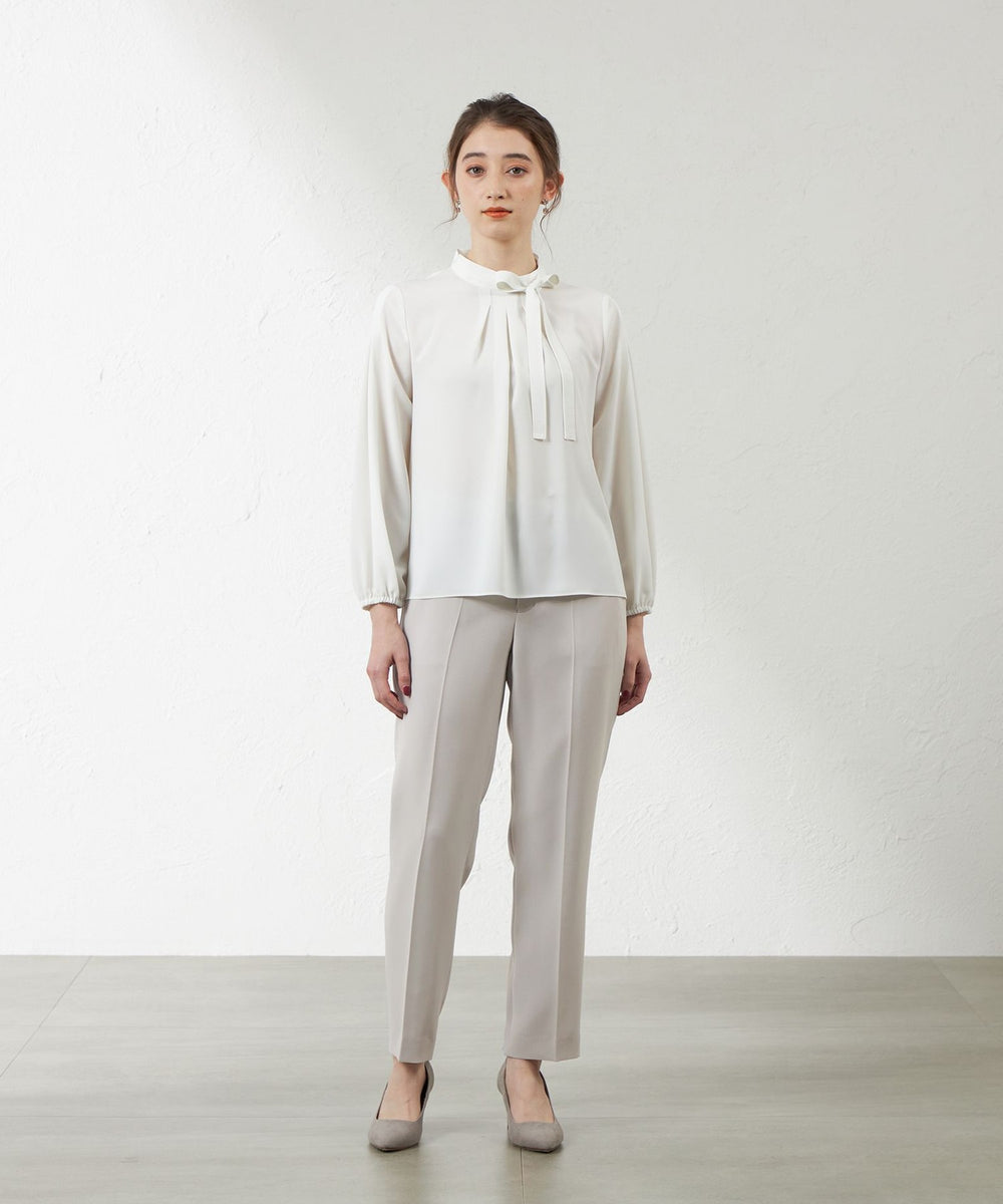 ソフトストレッチジョーゼットボウタイブラウス(トップス)｜AMACA
