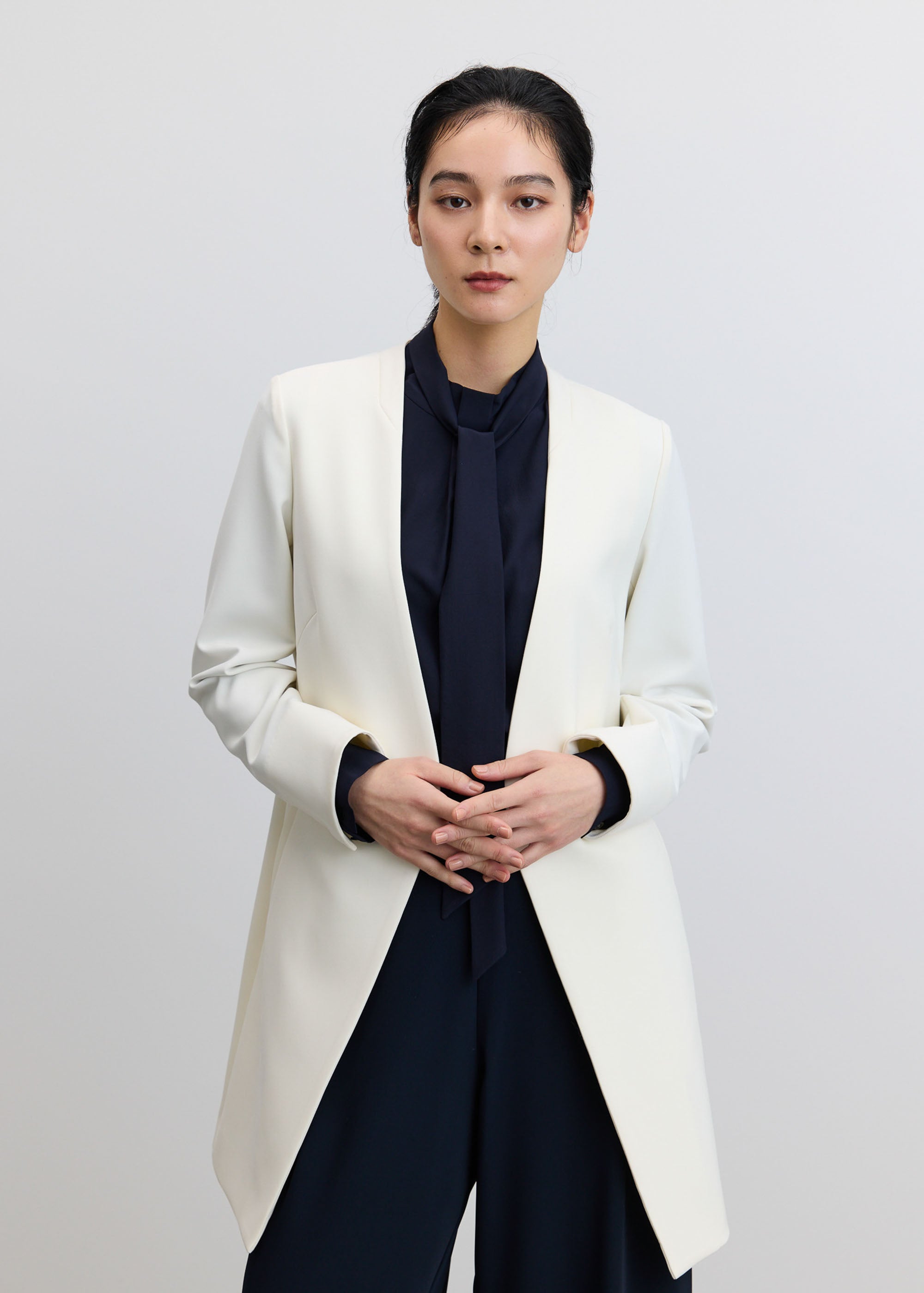 美品 SOÉJU ロングノーカラージャケット ネイビー M ソージュ