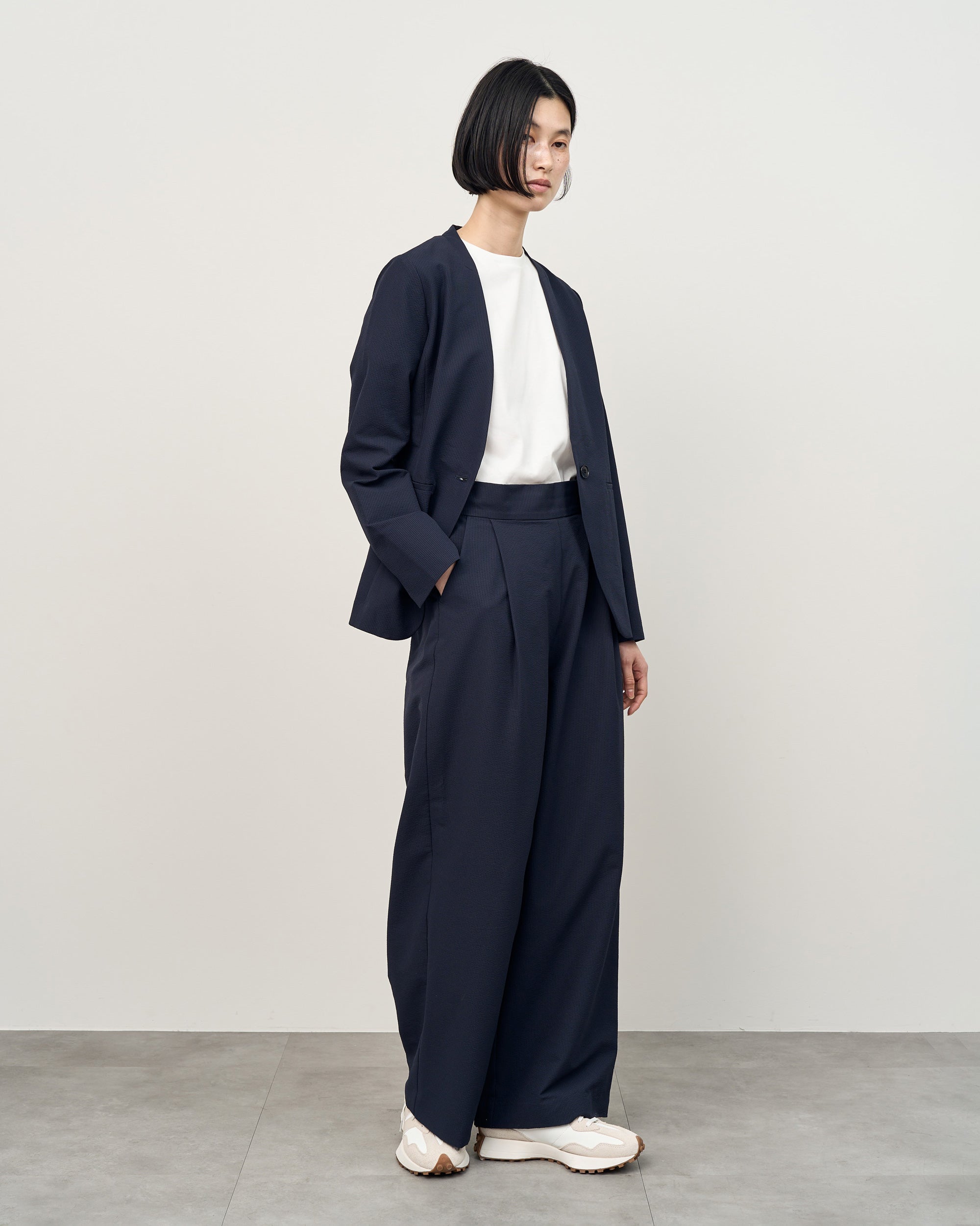 シアサッカーサイドタックワイドパンツ - SOÉJU online store｜上質な