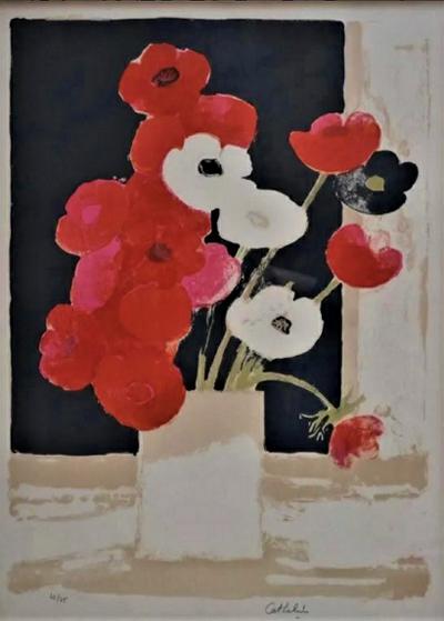 ⭕️⭕️ベルナール カトラン リトグラフ白い花瓶のクリスマスローズ