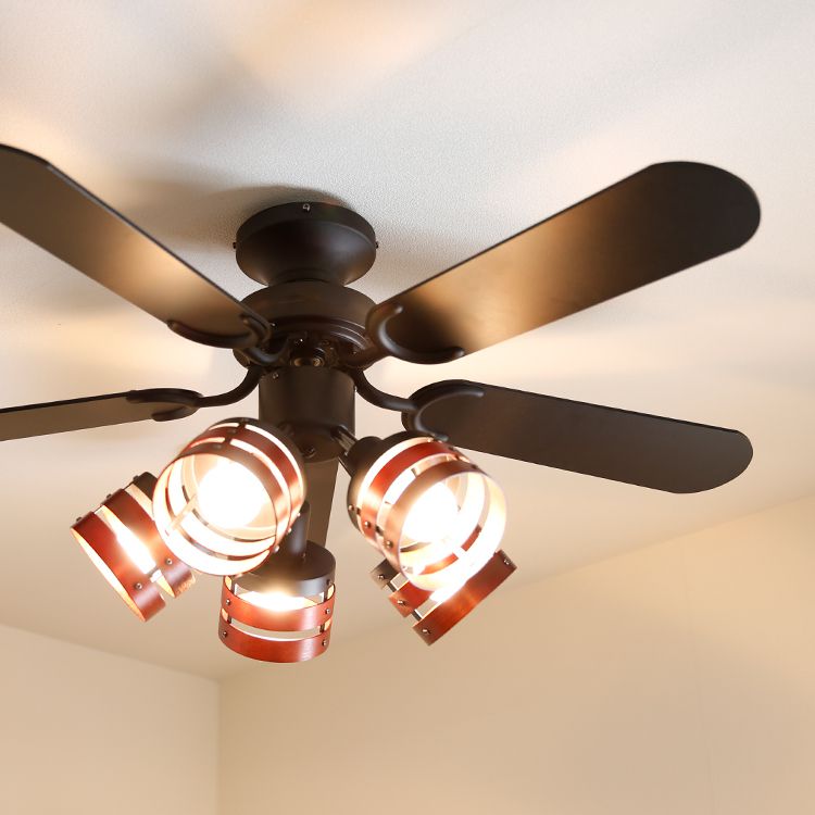 LEDシーリングファンライト（5灯/ブラック×ブラウン）リバーシブル