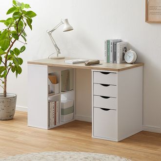 パソコンデスク(ホワイト/オーク)収納・引き出し付き | 【公式】LOWYA