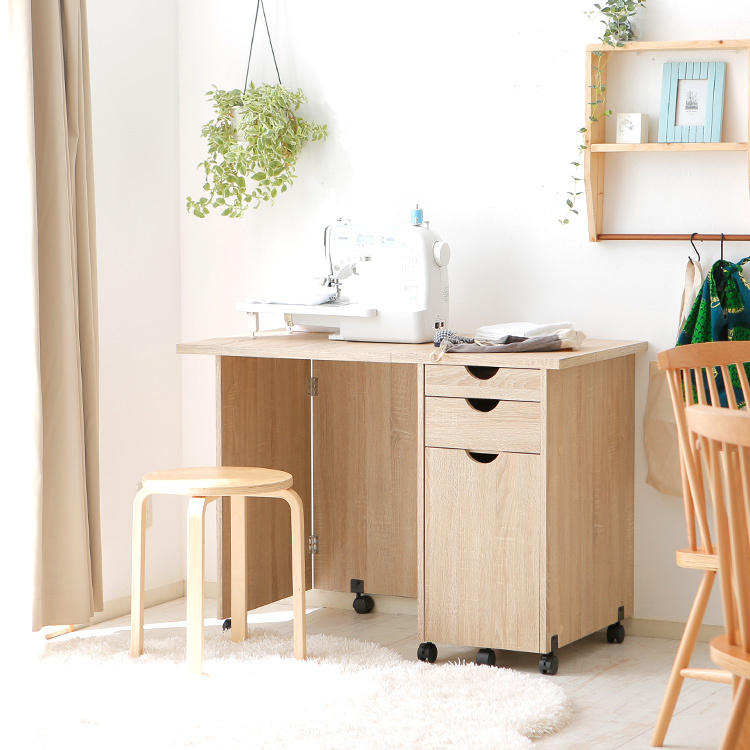 ミシン台(オーク)伸縮タイプで折りたためるコンパクトサイズ | 【公式