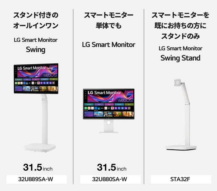 日常を変える、移動式モデル登場！31.5型4K「LGスマートモニターSwing
