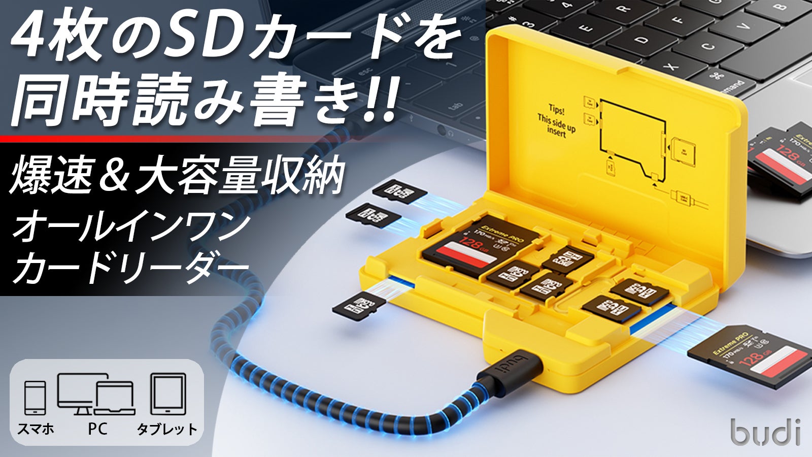 データカード4枚同時操作！15枚大量収納！爆速USBケーブル搭載のカード