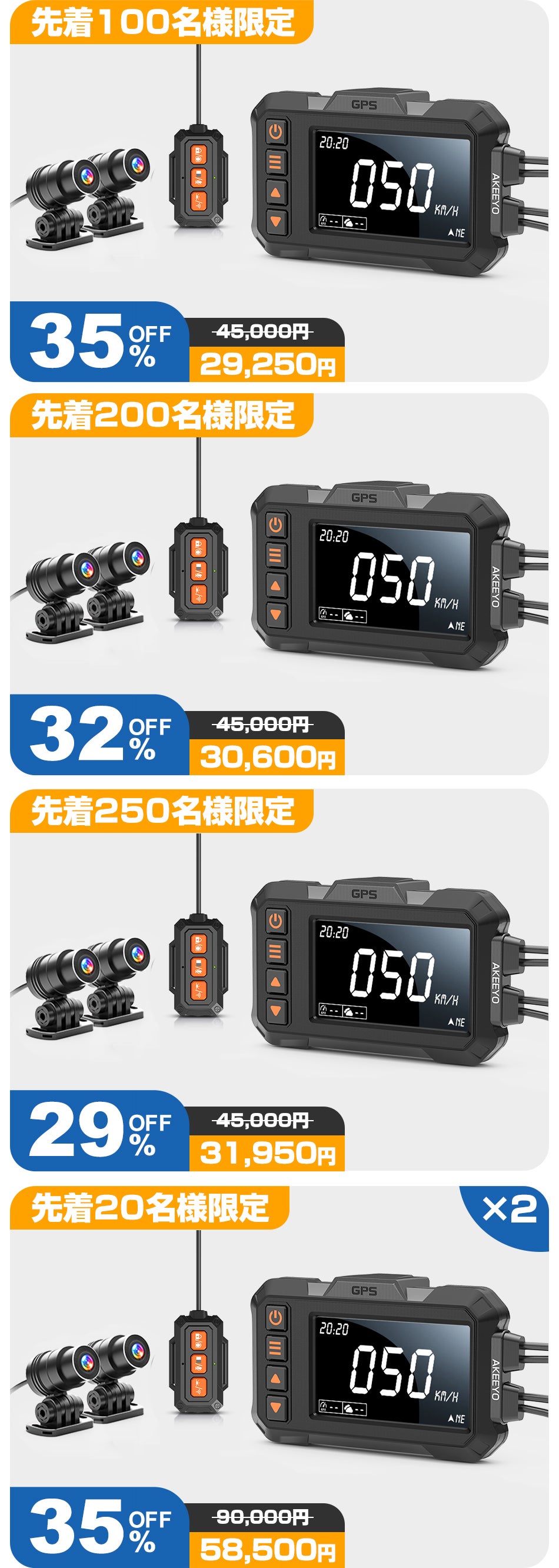 事故・ドラブルに備え、SONY製STARVIS搭載、バイク用ドライブ