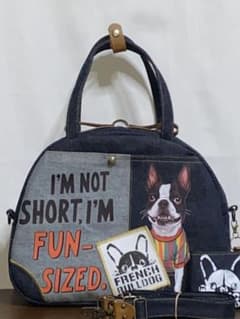 ☆岡山デニム☆ボステリ&フレブル☆ステンシル☆扇型☆4wayボストン