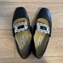 JIMMY CHOO ブラック フラットシューズ 36 1/2 - メルカリ