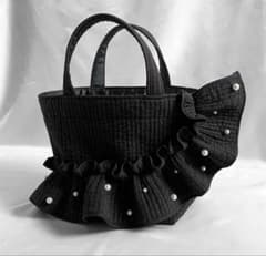 新作♡ヌビバッグ フリルギャザー ブラック パール 底板マグネット付き