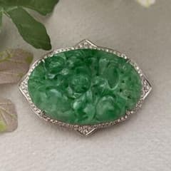 特注品 pt950翡翠ダイヤブローチ アンティーク帯留からのリメイク