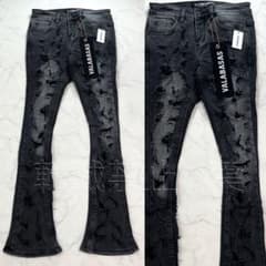 バラバサスvalabasas ハードクラッシュフレア ブラックグレーデニム 29