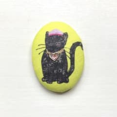 くるみボタン ブローチ ヘアゴム 黒猫 イエロー ハート ティアラ No